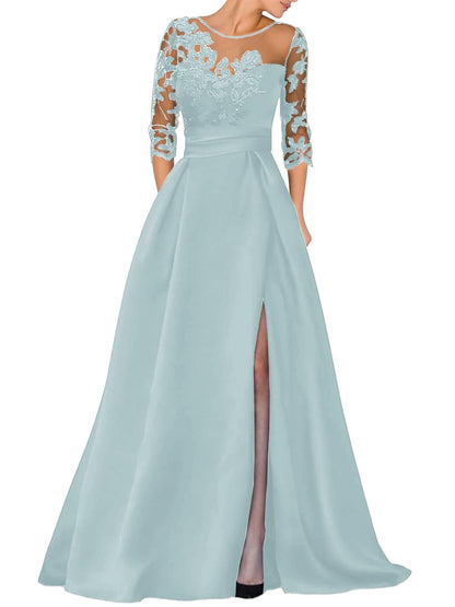 V-Ausschnitt Langarm Spitze Perlen Top A Linie Gothic Schwarzes Brautkleid