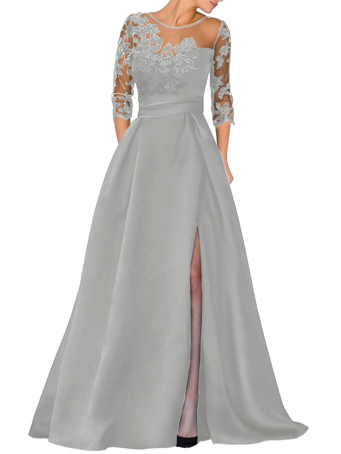 V-Ausschnitt Langarm Spitze Perlen Top A Linie Gothic Schwarzes Brautkleid