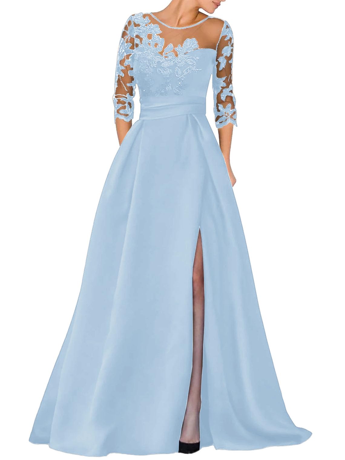 V-Ausschnitt Langarm Spitze Perlen Top A Linie Gothic Schwarzes Brautkleid