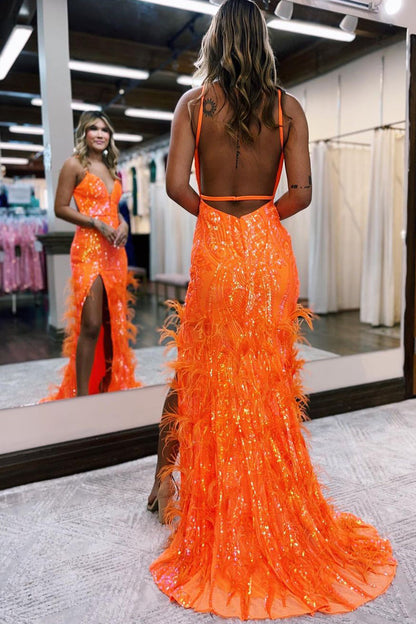 Roycebridal Sonia | Jade Sequin Lace V Neck Mermaid Prom Dresses with Slit