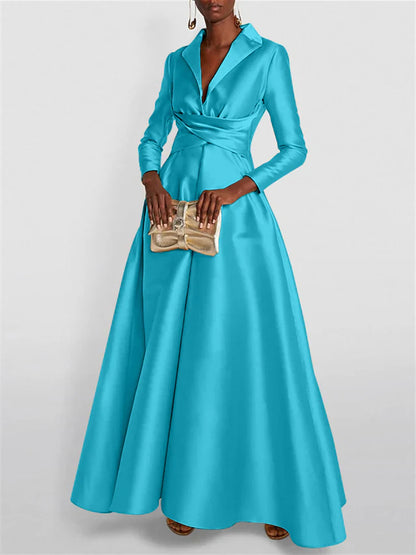 Long Sleeves V Neck Floor-length A Line Evening Dress
