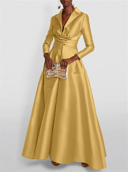 Long Sleeves V Neck Floor-length A Line Evening Dress