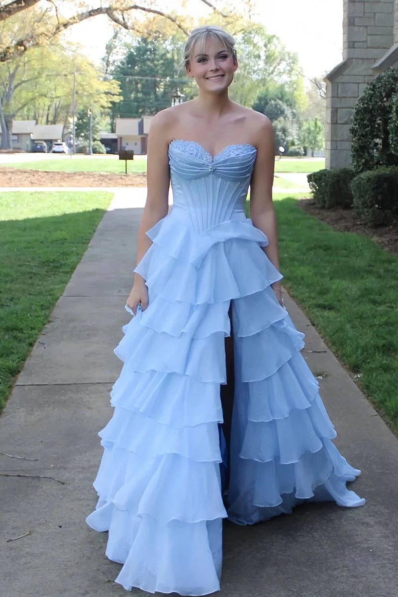 Pink Sweetheart Chiffon Ruffled With Beading Long Formal A Line Prom Dress