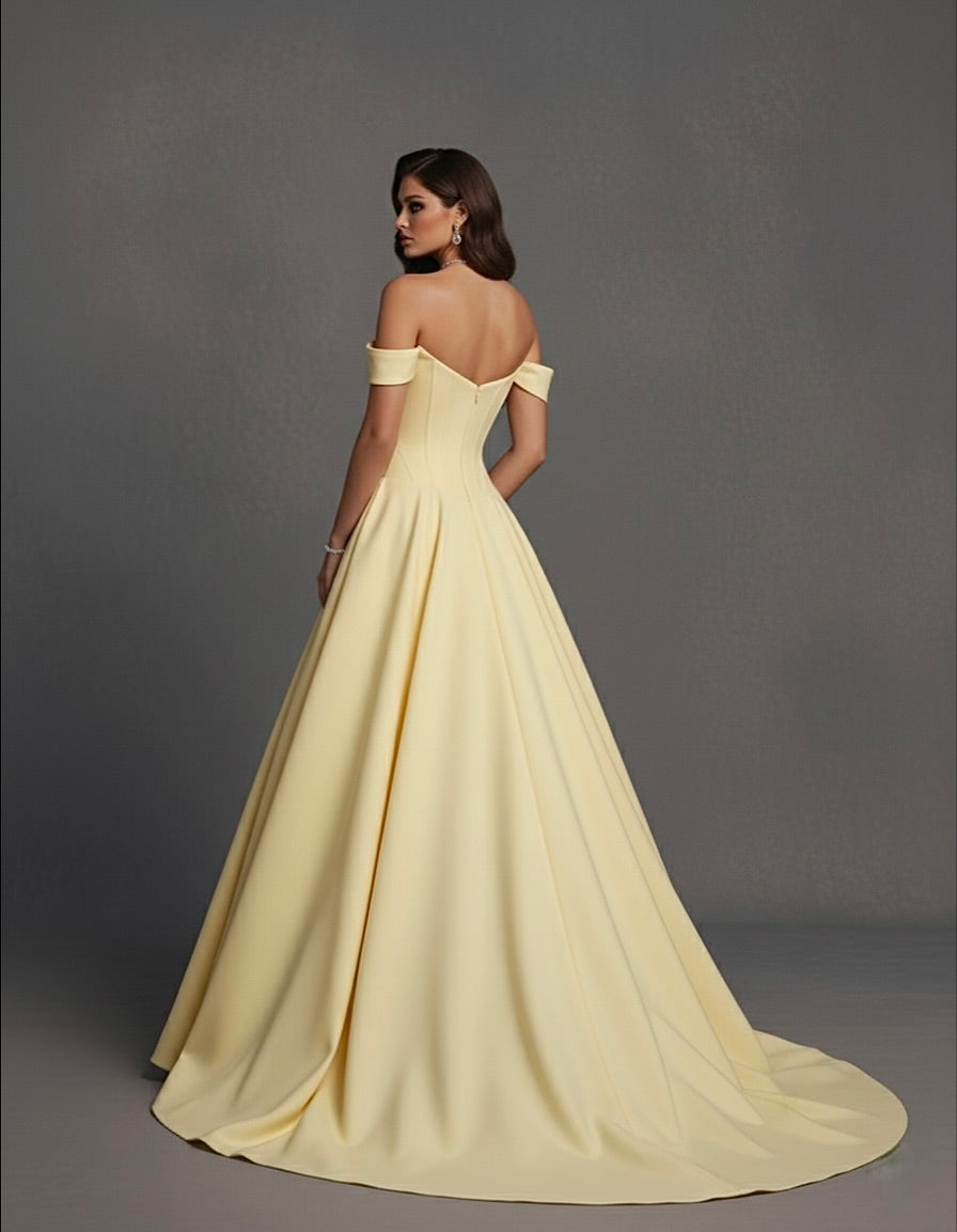 Vestido de Gala com Corpete, Ombro a Descoberto, Saia de Tule Brilhante com Aplicações Florais, Azul Royal