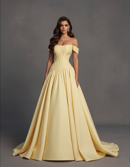 Vestido de Gala com Corpete, Ombro a Descoberto, Saia de Tule Brilhante com Aplicações Florais, Azul Royal