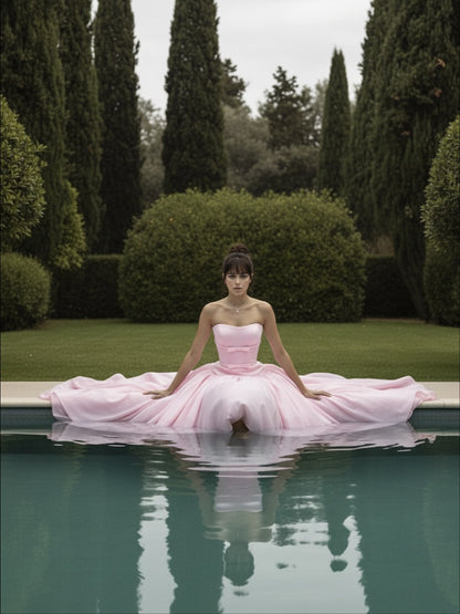 Pink Strapless Ball Gown Prom Dress with Bow Detail Elegant Princess Evening Dress