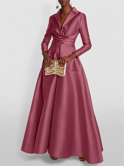 Long Sleeves V Neck Floor-length A Line Evening Dress