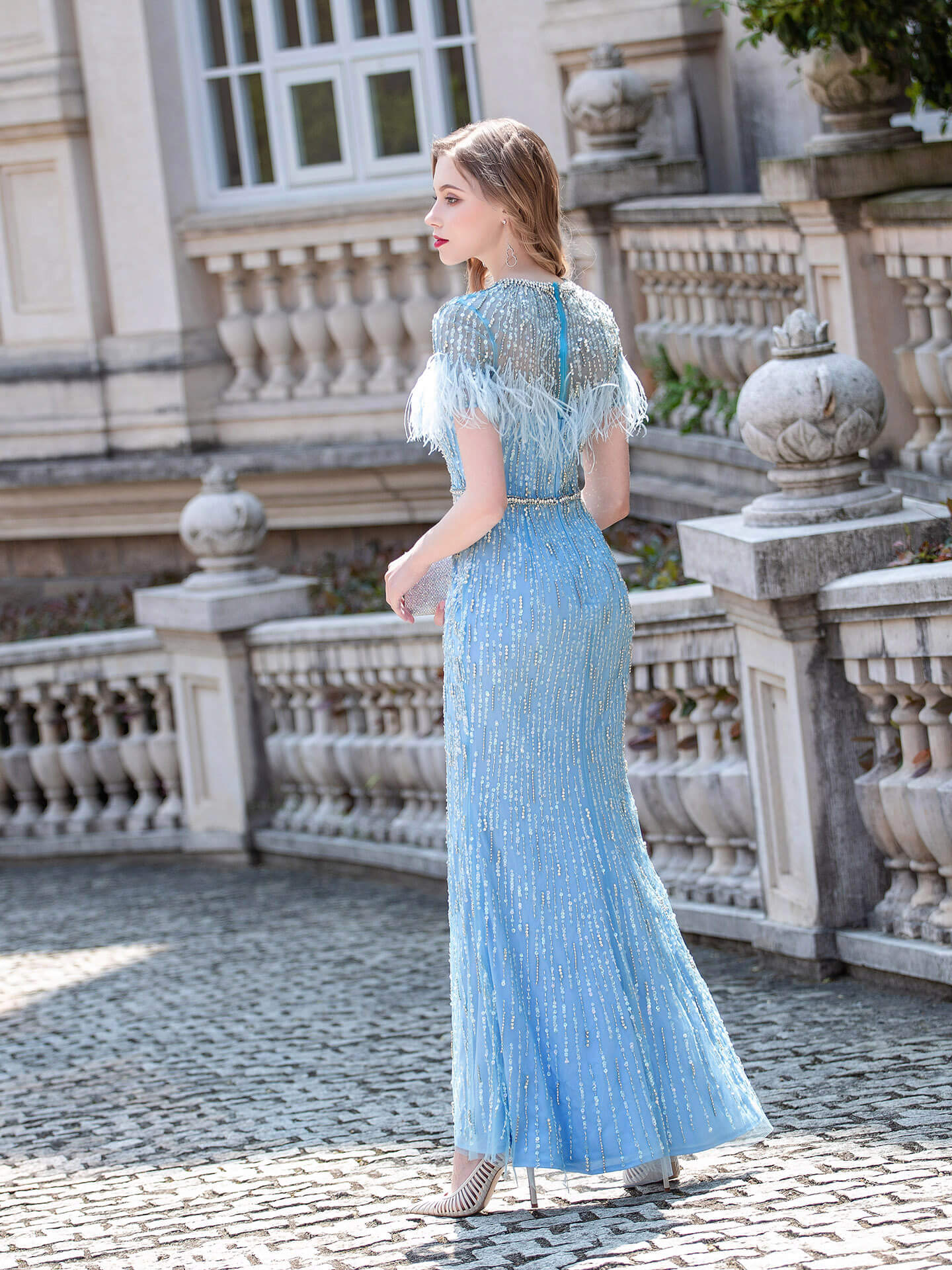 Roycebridal Mermaid Beaded Luxurious Fashion Formal Evening Dresses Short Sleeves Floor Length