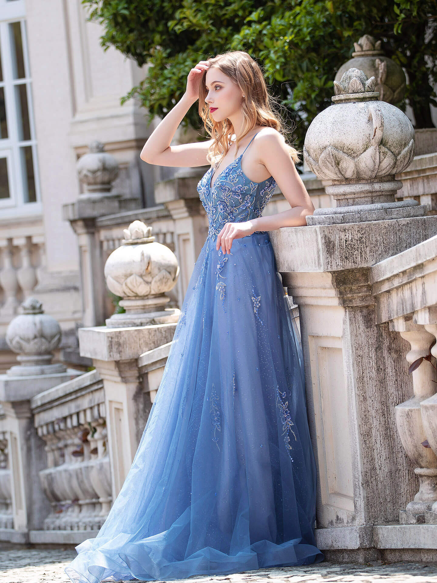 Roycebridal A-line Tulle Luxurious Sexy Formal Evening Dresses Spaghetti Strap Sleeveless Floor Length