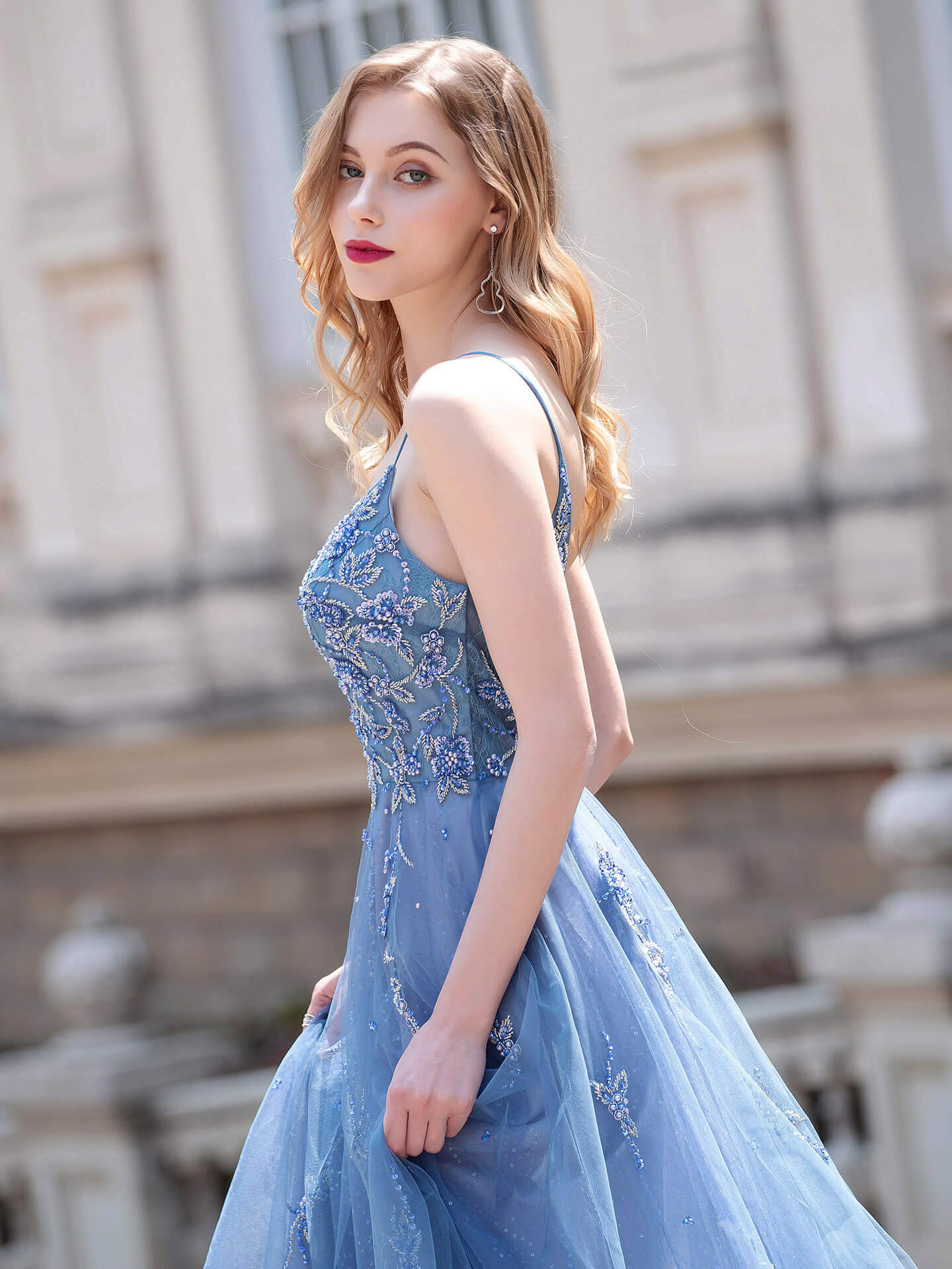 Roycebridal A-line Tulle Luxurious Sexy Formal Evening Dresses Spaghetti Strap Sleeveless Floor Length