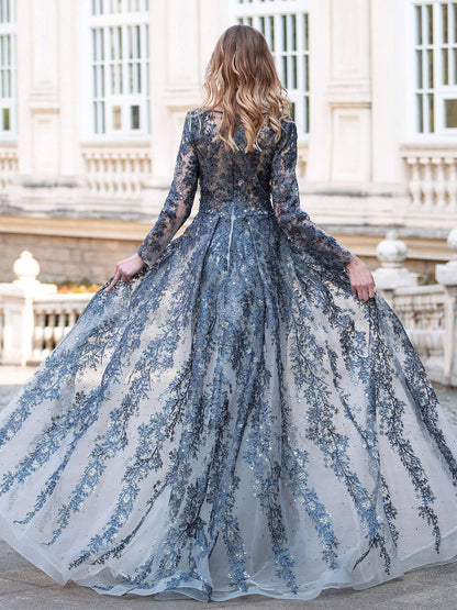 Roycebridal Mermaid / Trumpet V-neck Fashion Formal Evening Dresses Long Sleeve Floor Length Prom Dresses