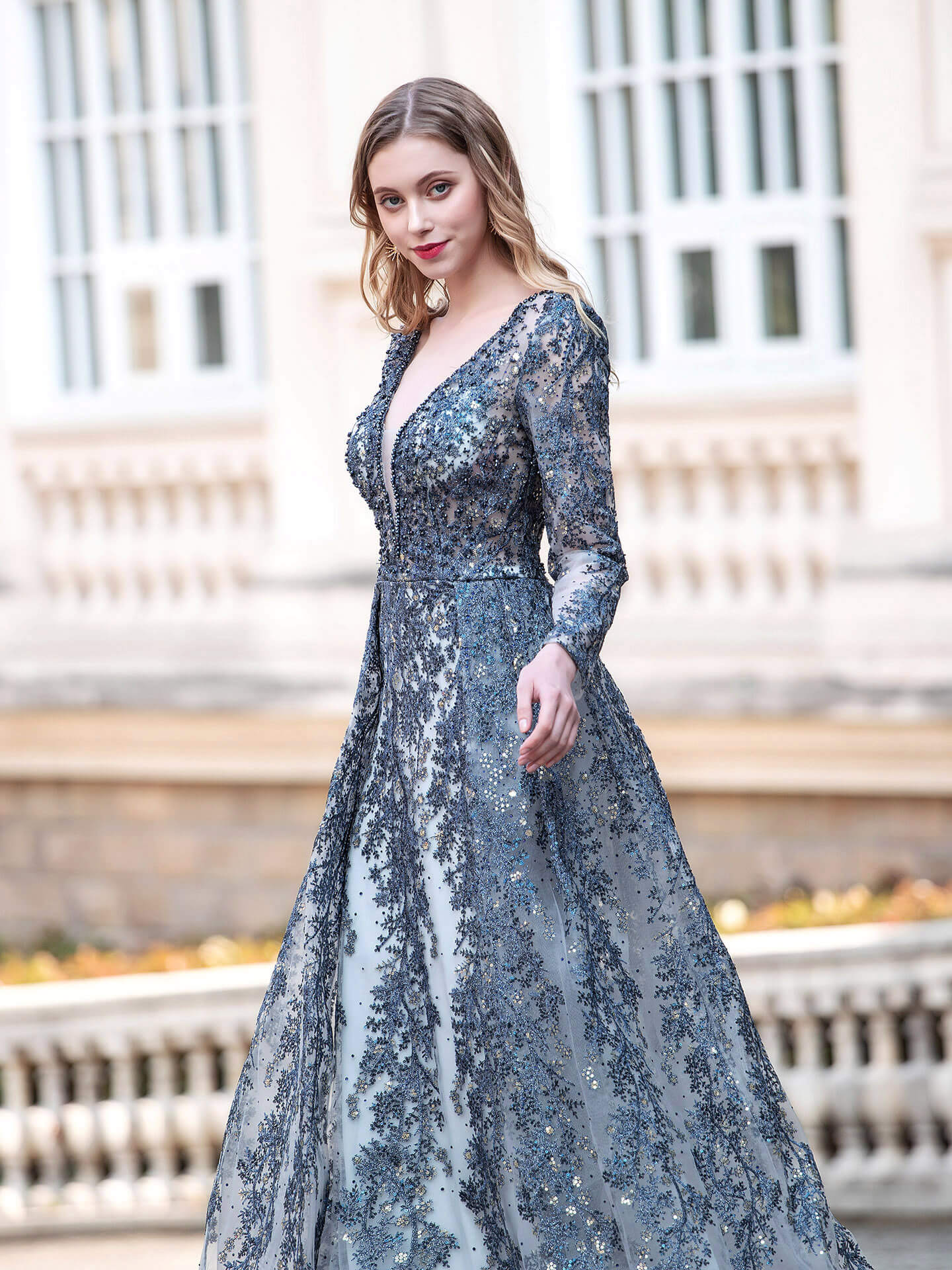 Roycebridal Mermaid / Trumpet V-neck Fashion Formal Evening Dresses Long Sleeve Floor Length Prom Dresses
