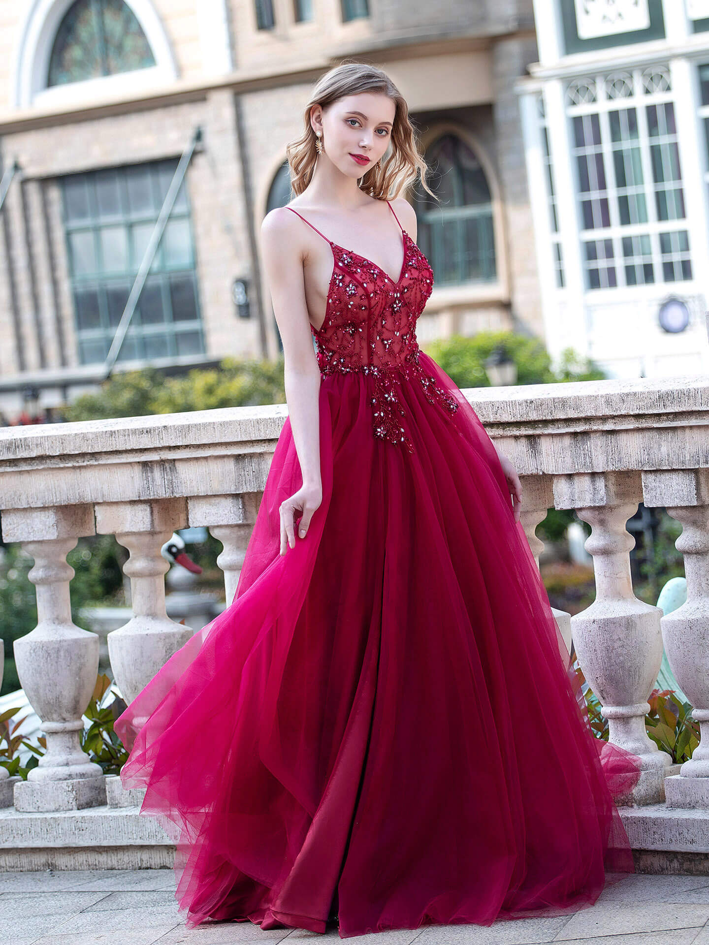 Roycebridal A-line Luxurious Sexy Formal Evening Dresses Spaghetti Strap Sleeveless With Slit Floor Length Prom Dresses