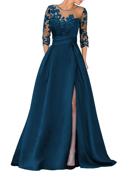 V-Ausschnitt Langarm Spitze Perlen Top A Linie Gothic Schwarzes Brautkleid