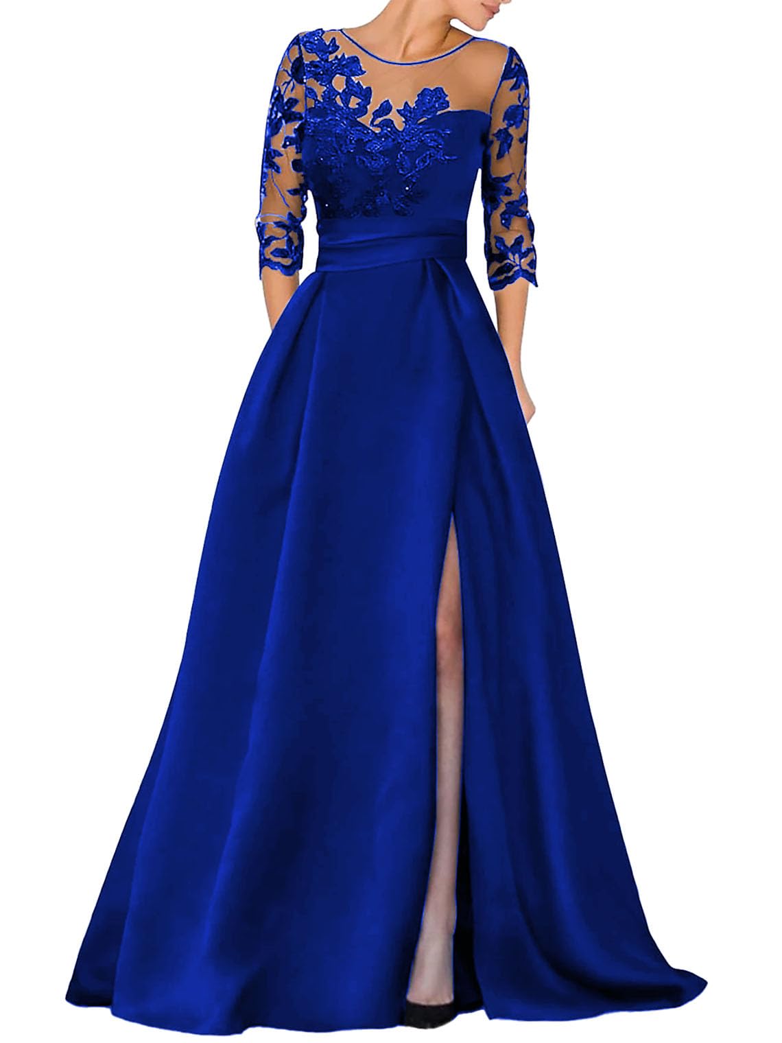 V-Ausschnitt Langarm Spitze Perlen Top A Linie Gothic Schwarzes Brautkleid