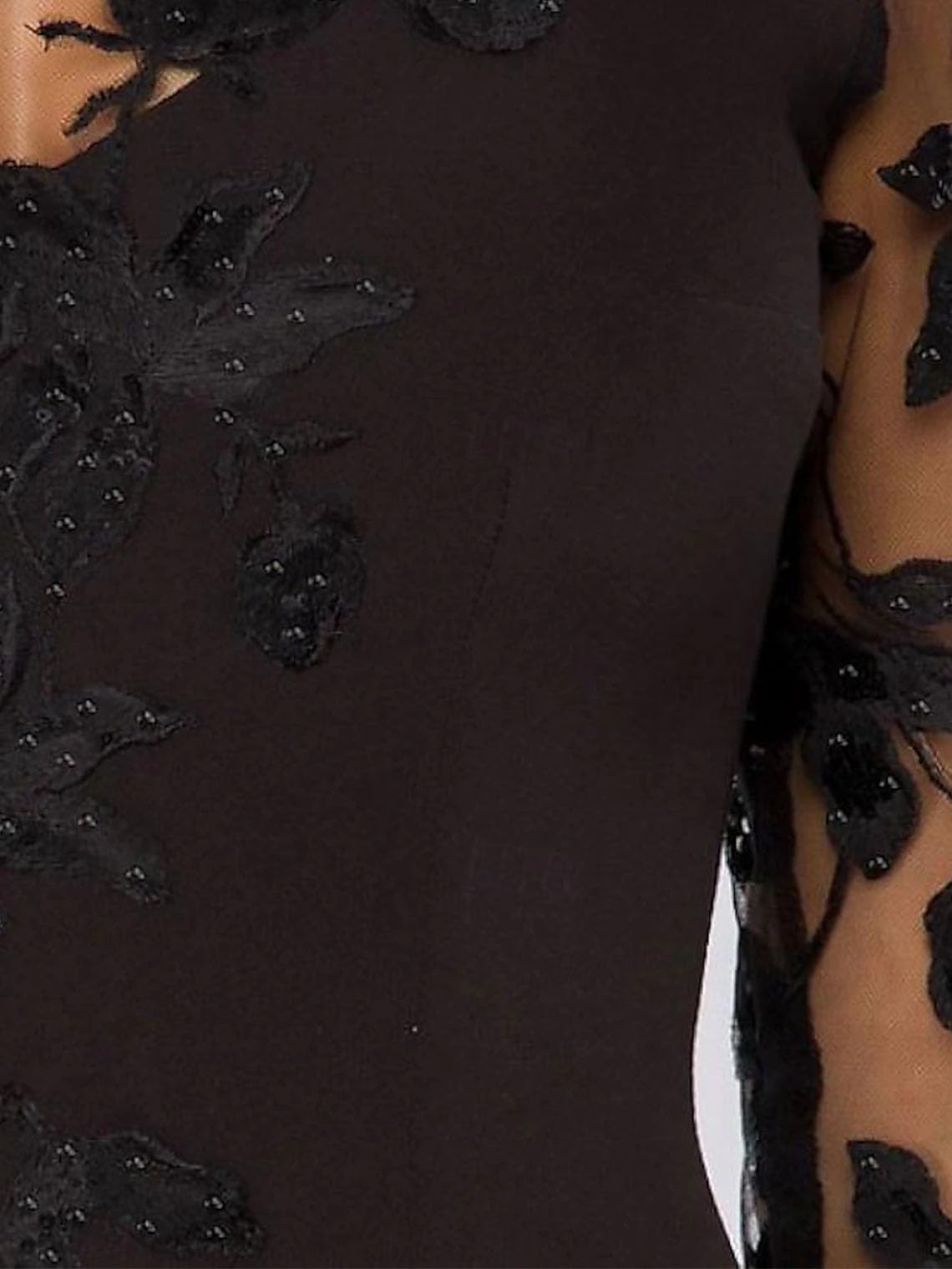 V-Ausschnitt Langarm Spitze Perlen Top A Linie Gothic Schwarzes Brautkleid