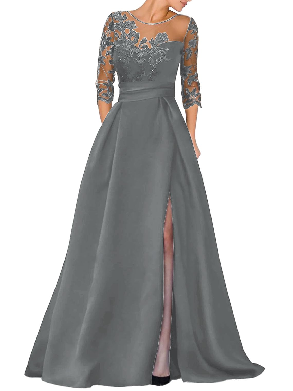 V-Ausschnitt Langarm Spitze Perlen Top A Linie Gothic Schwarzes Brautkleid