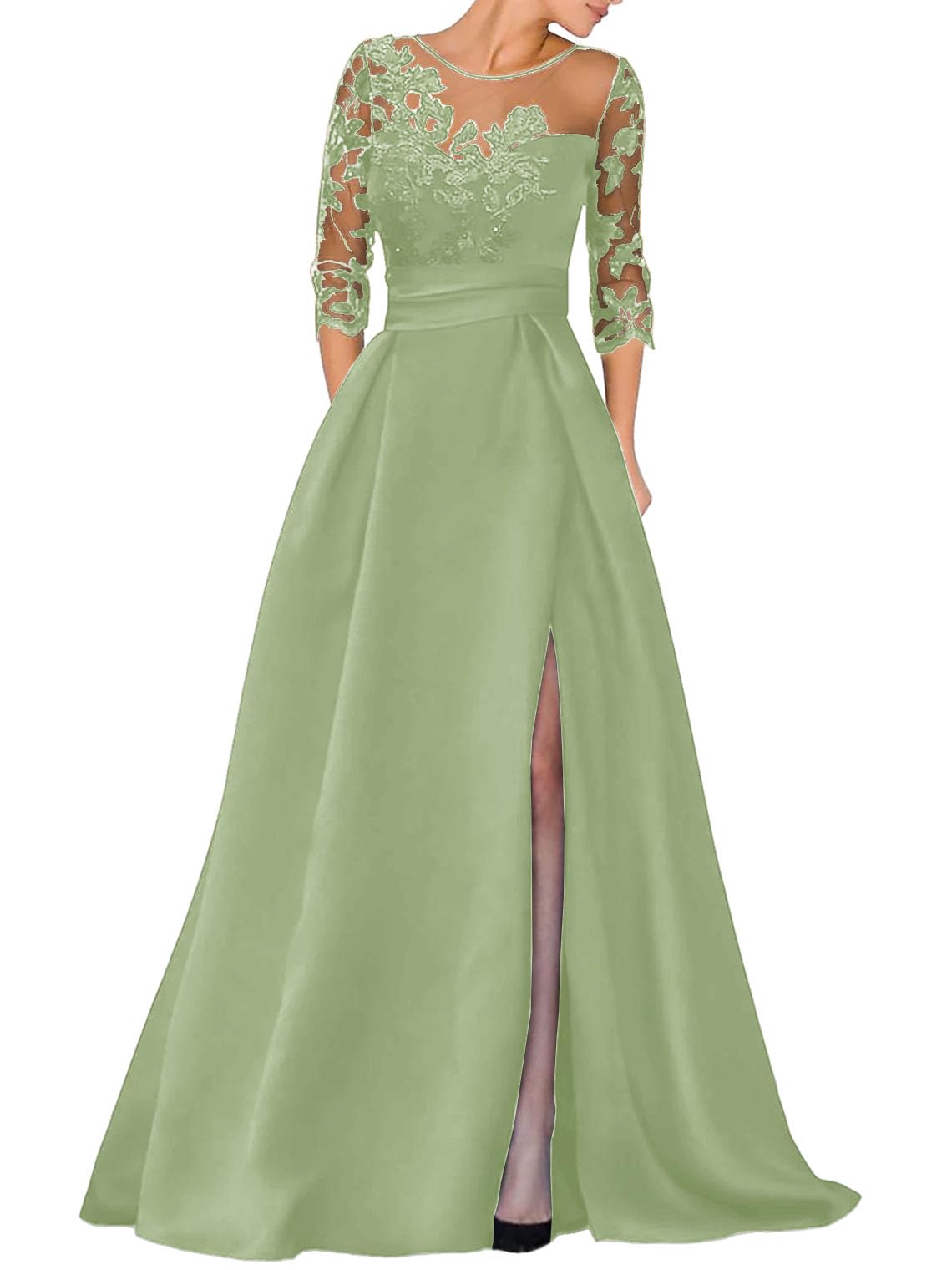 V-Ausschnitt Langarm Spitze Perlen Top A Linie Gothic Schwarzes Brautkleid