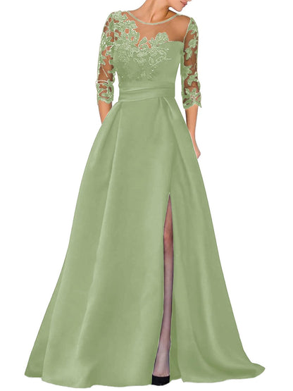 V-Ausschnitt Langarm Spitze Perlen Top A Linie Gothic Schwarzes Brautkleid