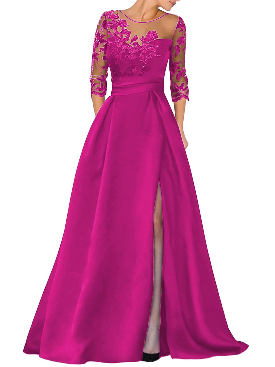 V-Ausschnitt Langarm Spitze Perlen Top A Linie Gothic Schwarzes Brautkleid