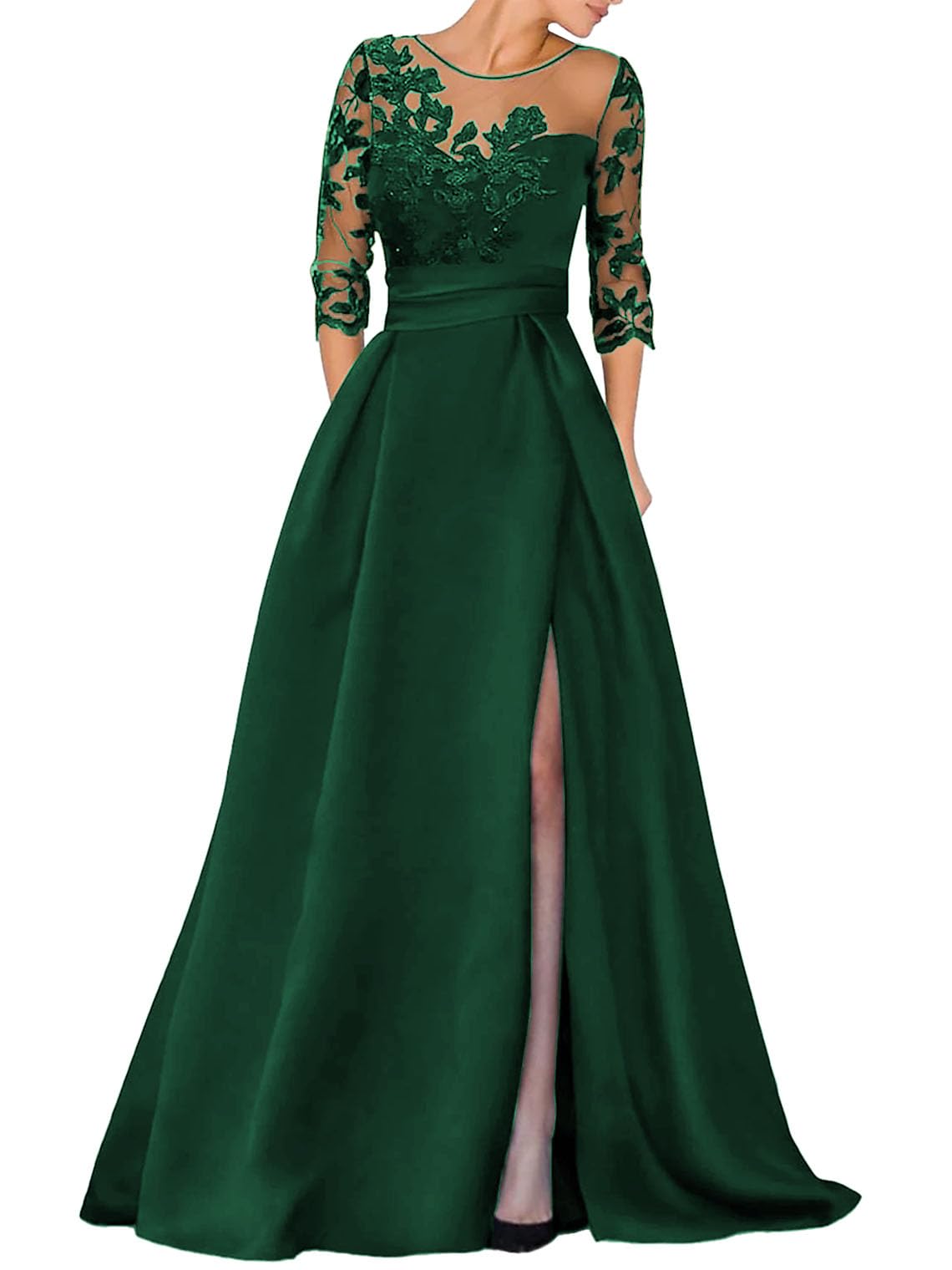 V-Ausschnitt Langarm Spitze Perlen Top A Linie Gothic Schwarzes Brautkleid