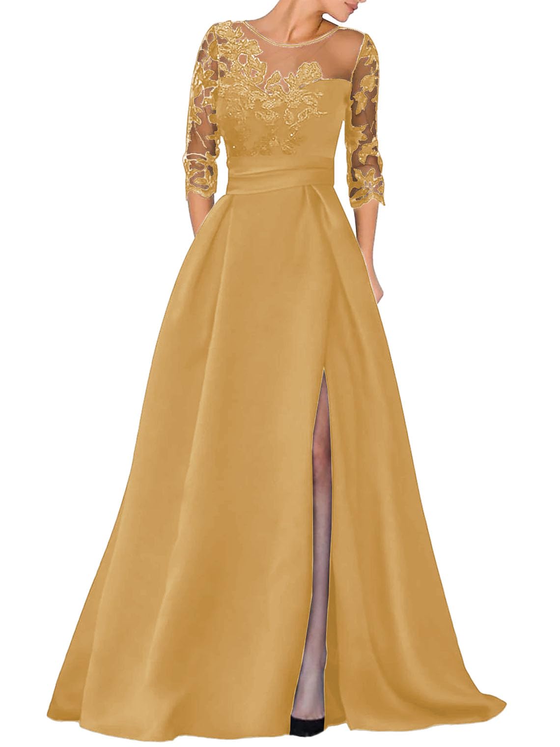 V-Ausschnitt Langarm Spitze Perlen Top A Linie Gothic Schwarzes Brautkleid