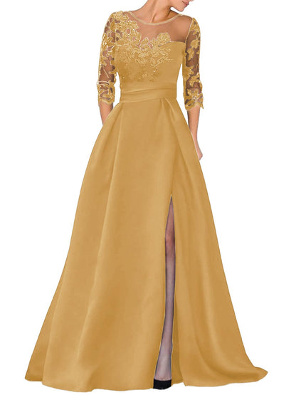 V-Ausschnitt Langarm Spitze Perlen Top A Linie Gothic Schwarzes Brautkleid