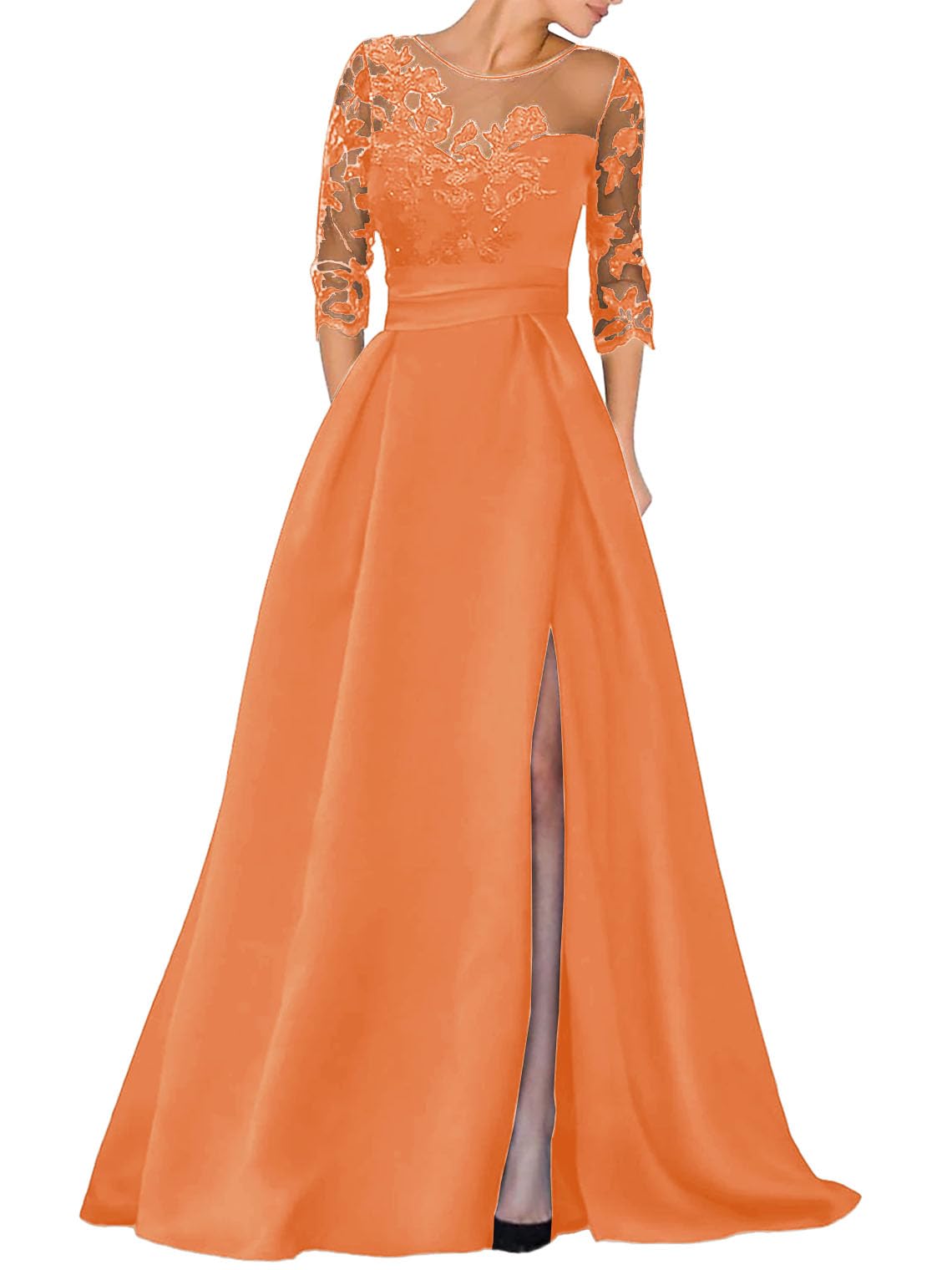 V-Ausschnitt Langarm Spitze Perlen Top A Linie Gothic Schwarzes Brautkleid