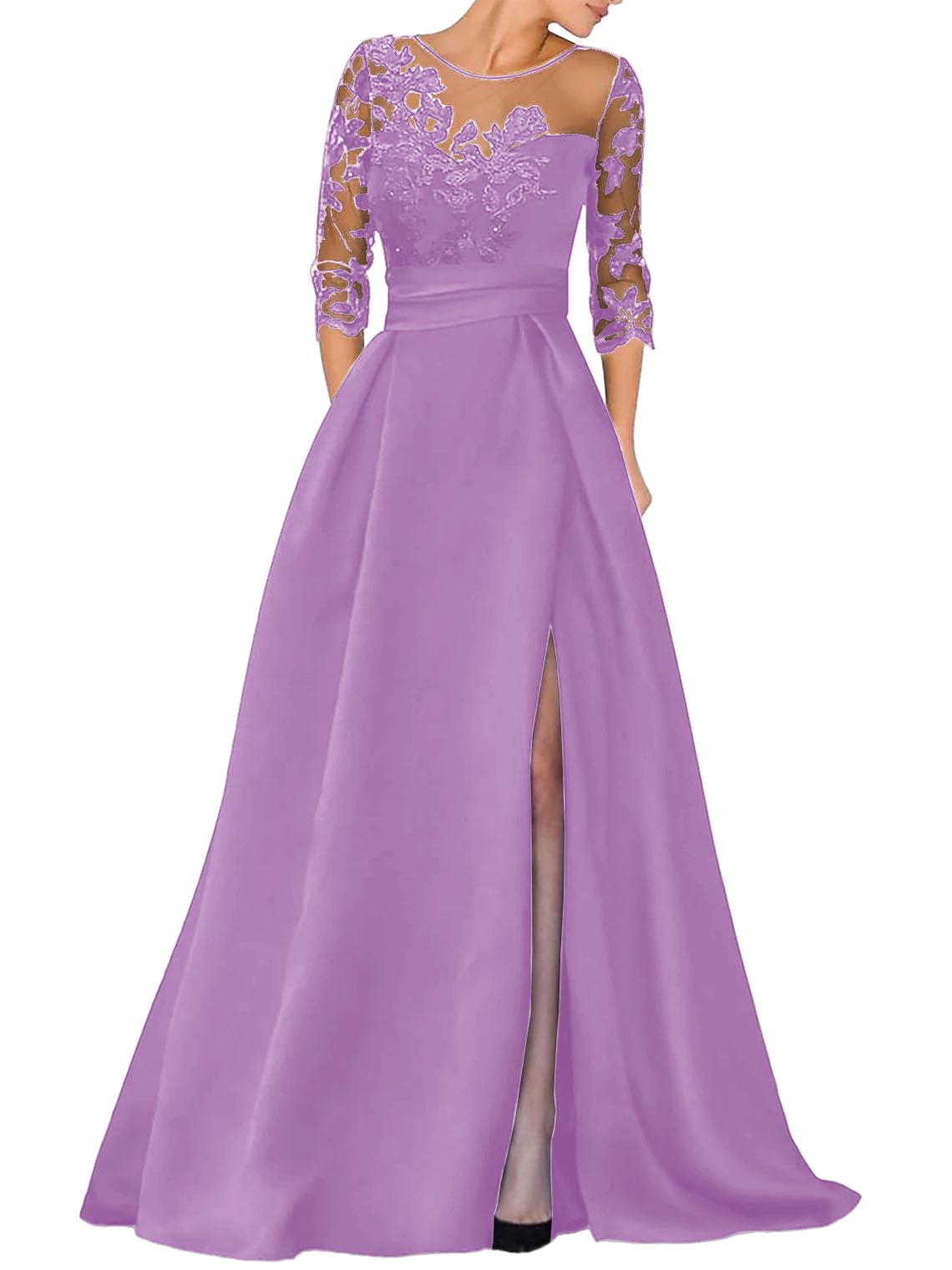 V-Ausschnitt Langarm Spitze Perlen Top A Linie Gothic Schwarzes Brautkleid