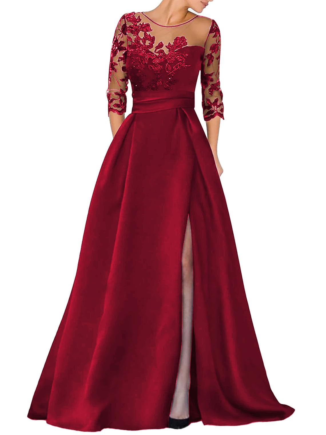 V-Ausschnitt Langarm Spitze Perlen Top A Linie Gothic Schwarzes Brautkleid