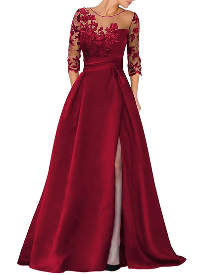 V-Ausschnitt Langarm Spitze Perlen Top A Linie Gothic Schwarzes Brautkleid