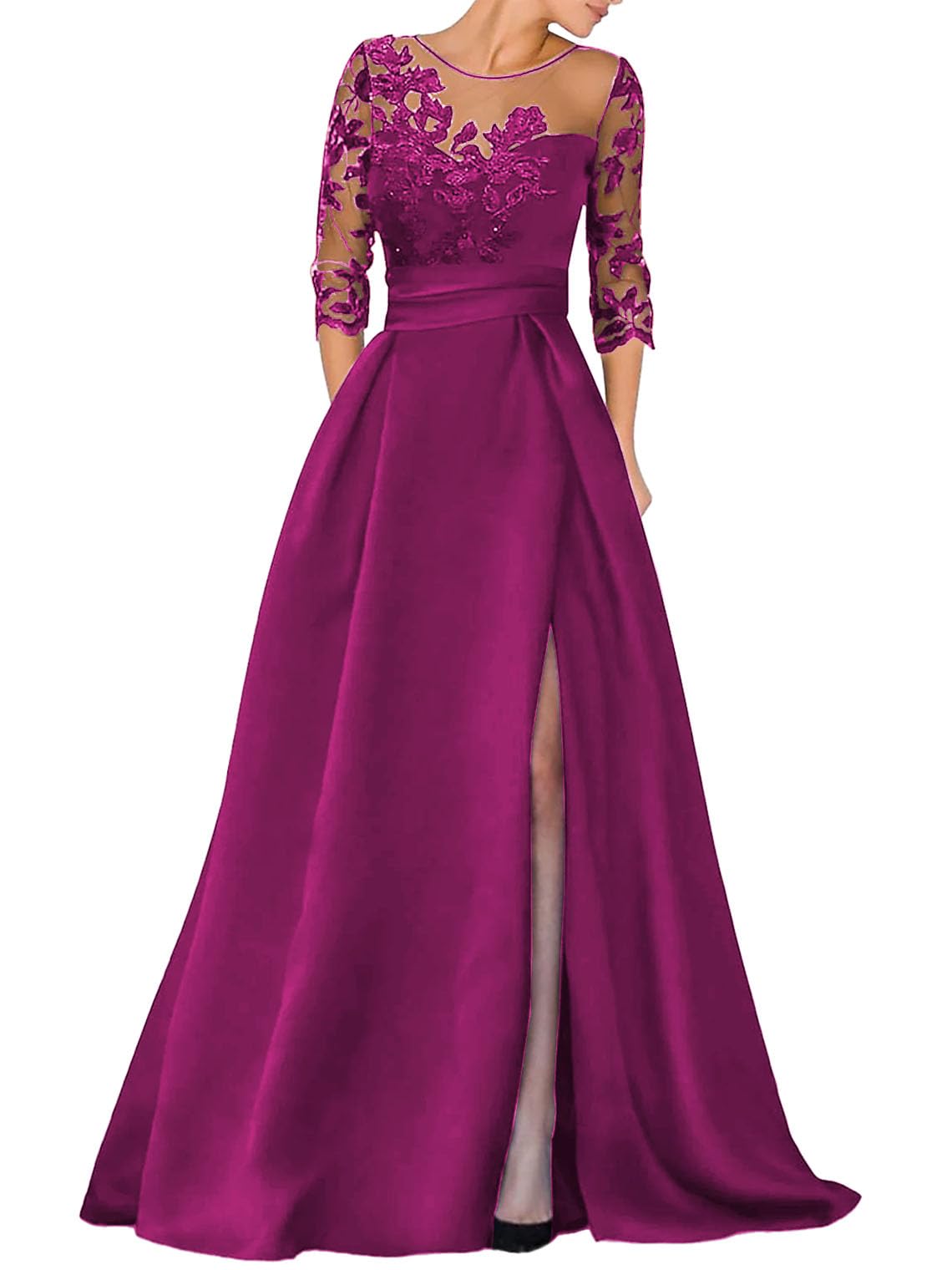 V-Ausschnitt Langarm Spitze Perlen Top A Linie Gothic Schwarzes Brautkleid