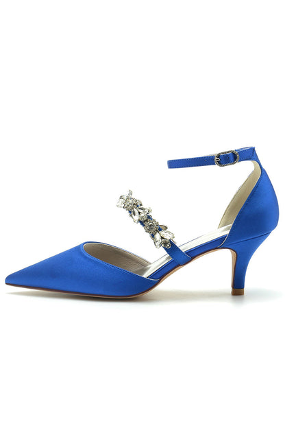 Crystal Strap Satin Middle Heels