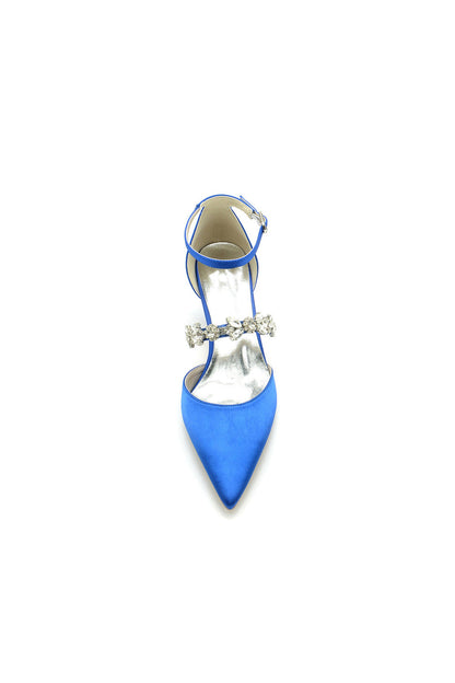 Crystal Strap Satin Middle Heels