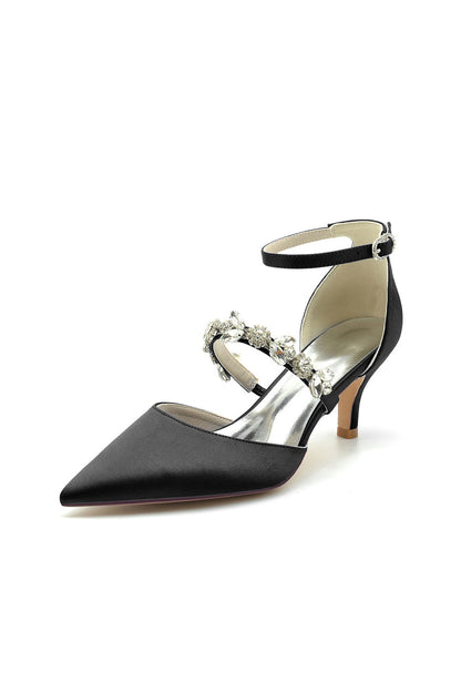 Crystal Strap Satin Middle Heels