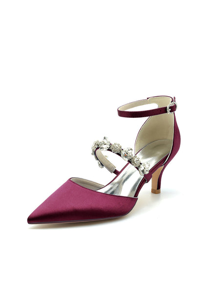 Crystal Strap Satin Middle Heels