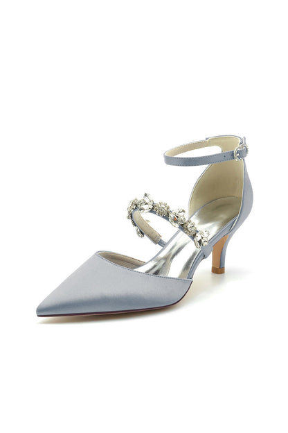 Crystal Strap Satin Middle Heels