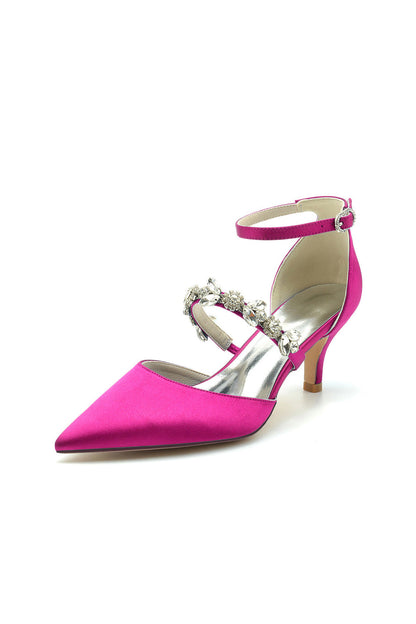 Crystal Strap Satin Middle Heels