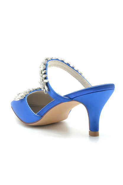 Crystal Strap Pointed Toe Satin Hign Heels