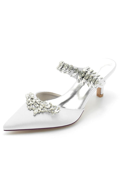 Crystal Strap Pointed Toe Satin Hign Heels