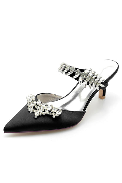 Crystal Strap Pointed Toe Satin Hign Heels
