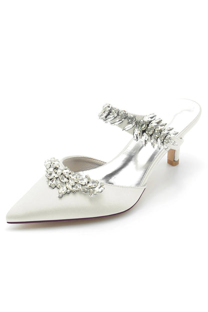 Crystal Strap Pointed Toe Satin Hign Heels