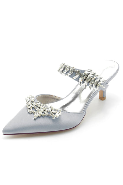 Crystal Strap Pointed Toe Satin Hign Heels