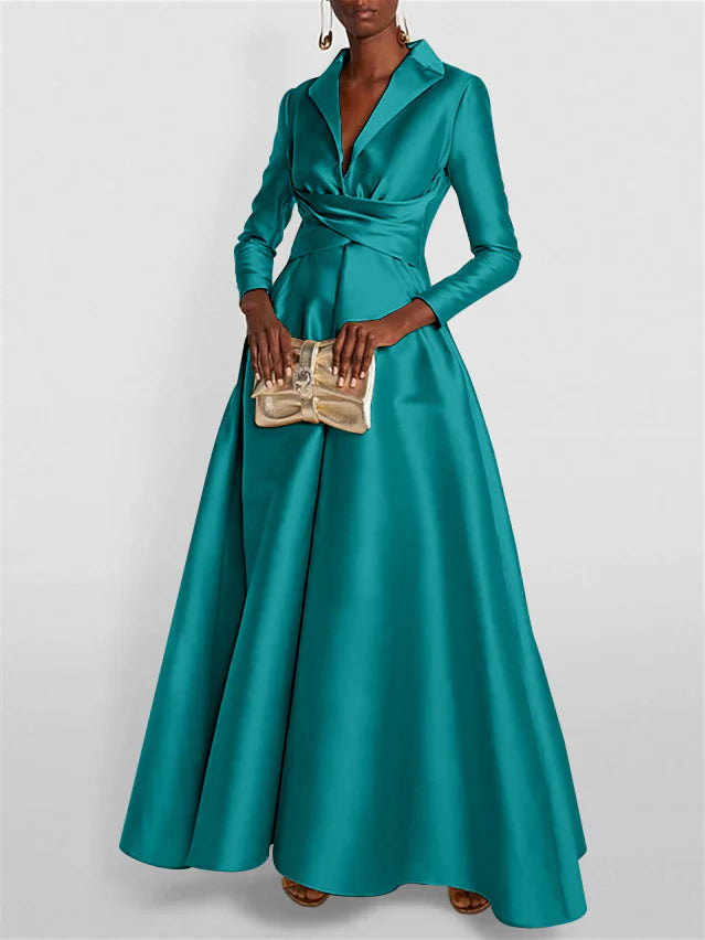 Long Sleeves V Neck Floor-length A Line Evening Dress