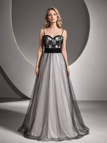 Black Sweetheart Sleeveless Tulle A-Line Zipper Prom Dresses with Beading Customized