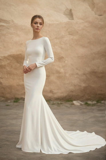 Vestido de novia mono de satén boho escote corazón fuera del hombro personalizado