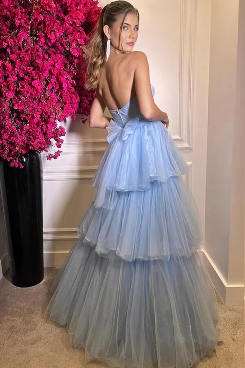 Roycebridal Kaylee |A-line Tiered Ruffled Long Tulle Prom Dress