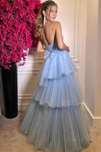 Roycebridal Kaylee |A-line Tiered Ruffled Long Tulle Prom Dress