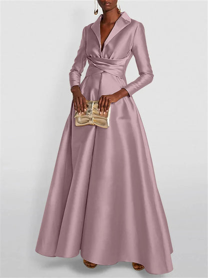 Long Sleeves V Neck Floor-length A Line Evening Dress
