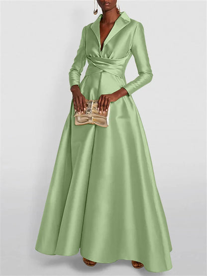 Long Sleeves V Neck Floor-length A Line Evening Dress